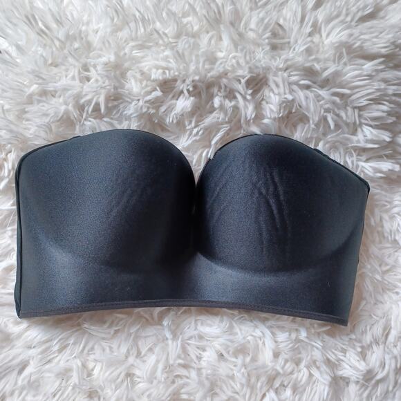 Women's Black Solid Color Strapless Non Slip Adjustment Rimless Dress Bra - Picture 1 of 6